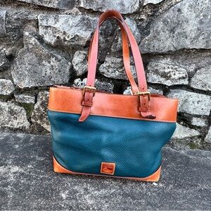 SOLD Dooney & Bourke Two-Tone Leather Tote - Teal and Tan